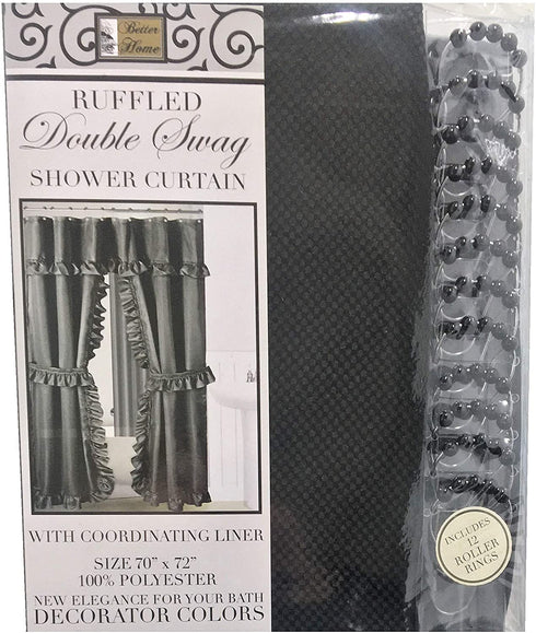 Mosaic Double Swag Fabric Shower Curtain with Ring Hooks, 2 Tie Backs - 70 x 72 in.